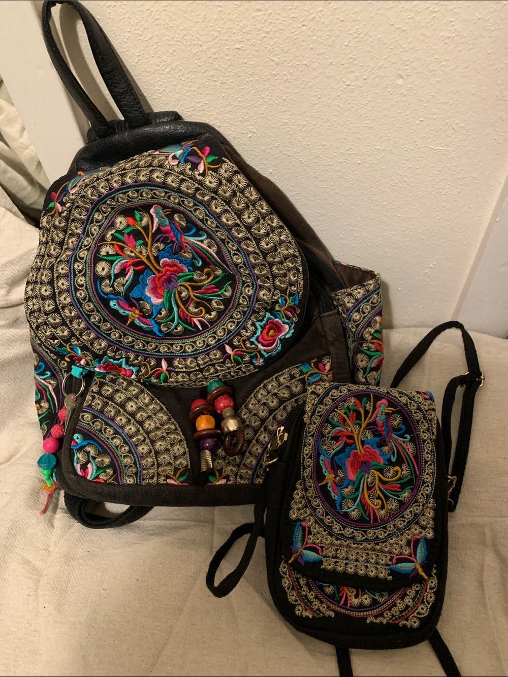 Boho Embroider Backpack And Crossbody Bag